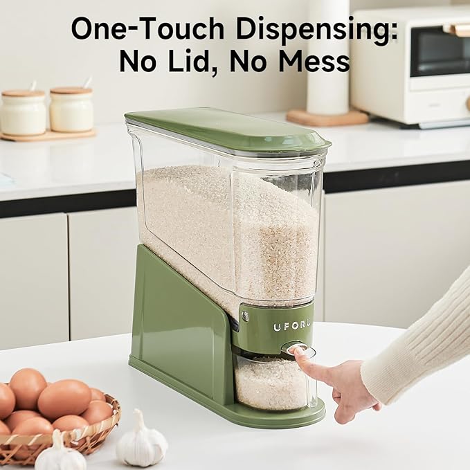 UFORU Slim Rice Dispenser 22 LB,Clear Rice Storage for Small Spaces