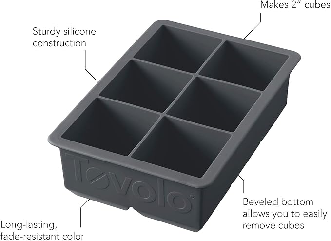 Tovolo Large 2” King Cube Ice Tray Stratus Blue Ice Cube Trays for Whiskey Cocktails Smoothies, Big Square Ice Cube Mold Silicone Freezer Tray for Perfect Rock Cubes BPA Free Dishwasher Safe