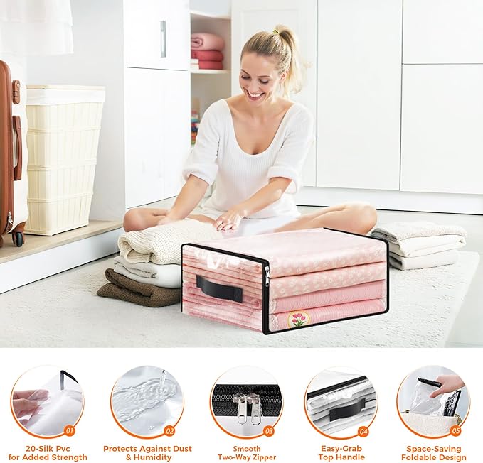 SpaceWhisper Clear Sheet Storage Bags, 6 Pack, 17.7 x 15.7 x 7.9 in
