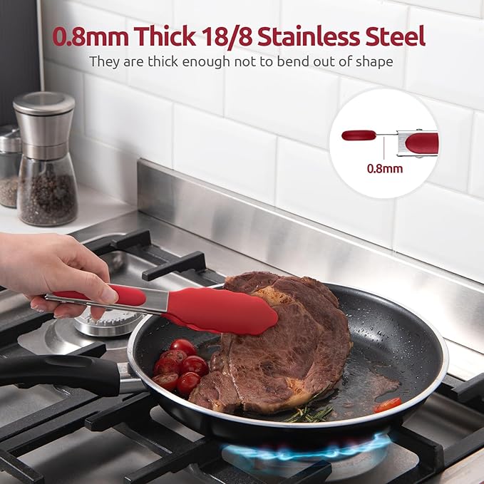 U-Taste Kitchen Tong for Cooking, 600ºF Heat-Resistant Silicone, 7in/Red