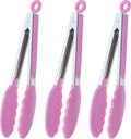 HINMAY Serving Tongs with Silicone Tips 9-Inch Food Tongs, Set of 3 (Pink)