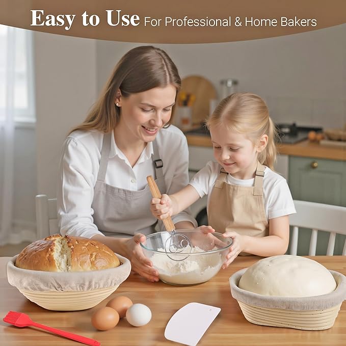 HopeSpark Banneton Sourdough Proofing Basket Kit, 9" Round and 10" Oval Proofing Basket with Liners & Covers, Bread Baking Supplies for Home or Professional Bakers Baking