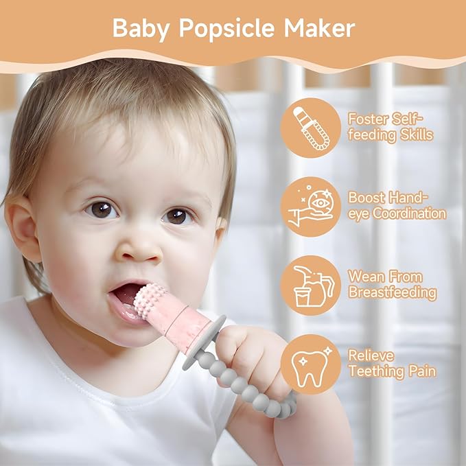 MORLIKE LIVING Baby Popsicle Molds Teething Relief, Grey