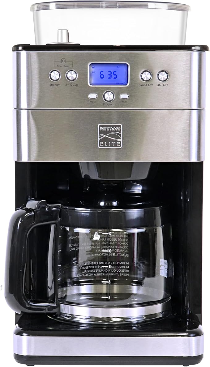 Kenmore Elite Grind and Brew Coffee Maker 12 Cup with Built‑In Burr Grinder