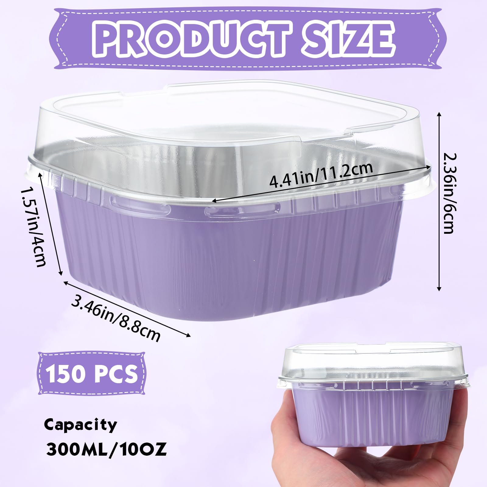 Aoriher 150 Pcs 10 oz Mini Cake Pans with Lids Taro Purple