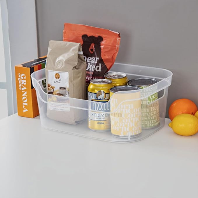 Sterilite 5.25x9.5x13 In Medium Polished Open Scoop Front Storage Bin w/Comfortable Carry Through Handles for Household Organization, Clear (24 Pack)
