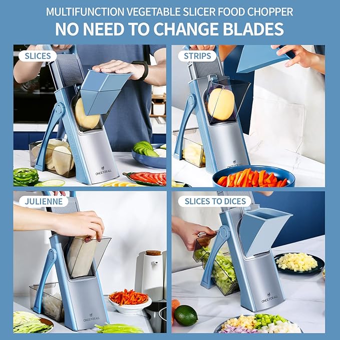 ONCE FOR ALL Upgrade Safe Mandoline Slicer Plus, Bigger Size, SkyBlue