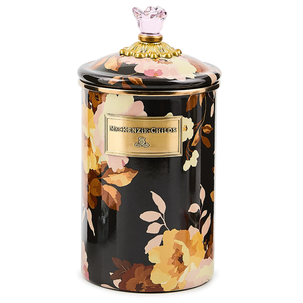 MACKENZIE-CHILDS Enamel Canister, Large, Wild Rose Brown
