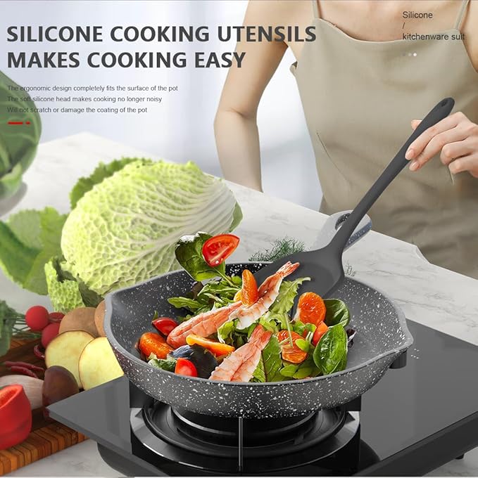 AOTHOD Silicone Cooking Utensils Set - 446°F Heat Resistant Kitchen Utensils,Spatula Sets,Turner Tongs,Spoon,Kitchen Utensil Gadgets Tools Set for Nonstick Cookware,Dishwasher Safe BPA Free (Gray)