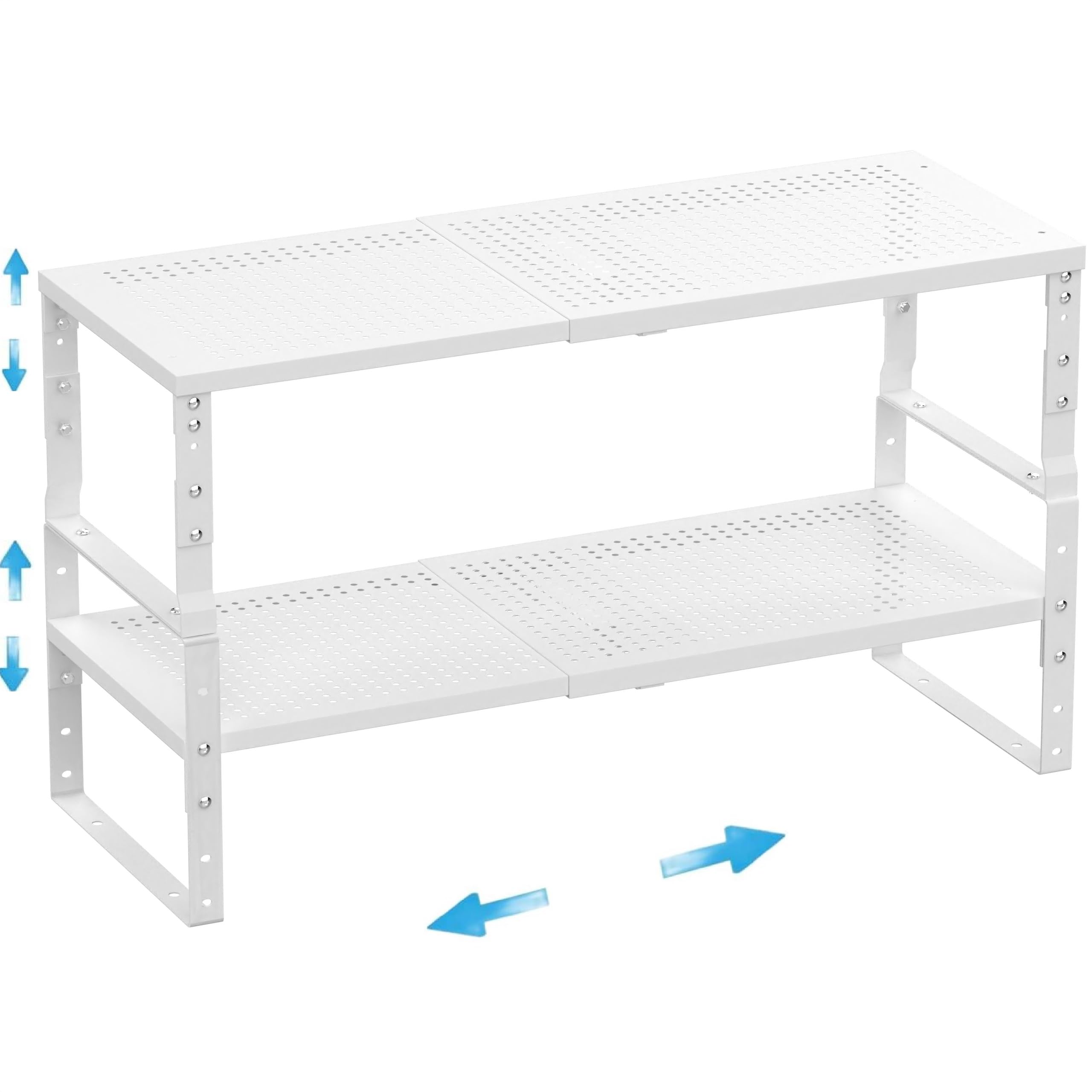 Wobmmi Expandable,Adjustable & Stackable Spice Rack, Cabinet Kitchen Countertop Shelf Organizer,Metal Pantry Storage Shelves - Space-Saving Storage Solution(2Packs/White/Large)