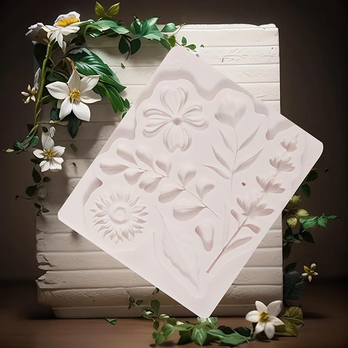 IKOJING 1 Pcs Flower Fondant Mold for Cake Decoration, Leaf Chocolate Silicone Mold, Exquisite Flower and Leaf Shape is Perfect for Wedding Desserts, Candy, Sugar Craft, Gum, Resin, Clay