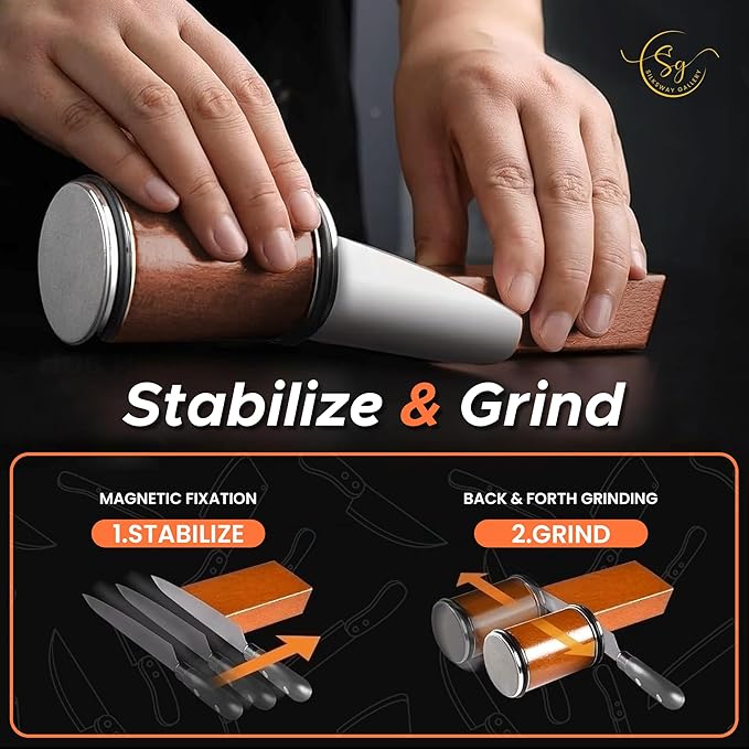 Silksway Gallery Rolling Knife Sharpener – Kitchen Knife Sharpener with Diamond Grinding Discs, 15° & 20° Magnetic Angles, Easy-to-Use Knife Sharpening Tool for Chef & Home Kitchen Knives