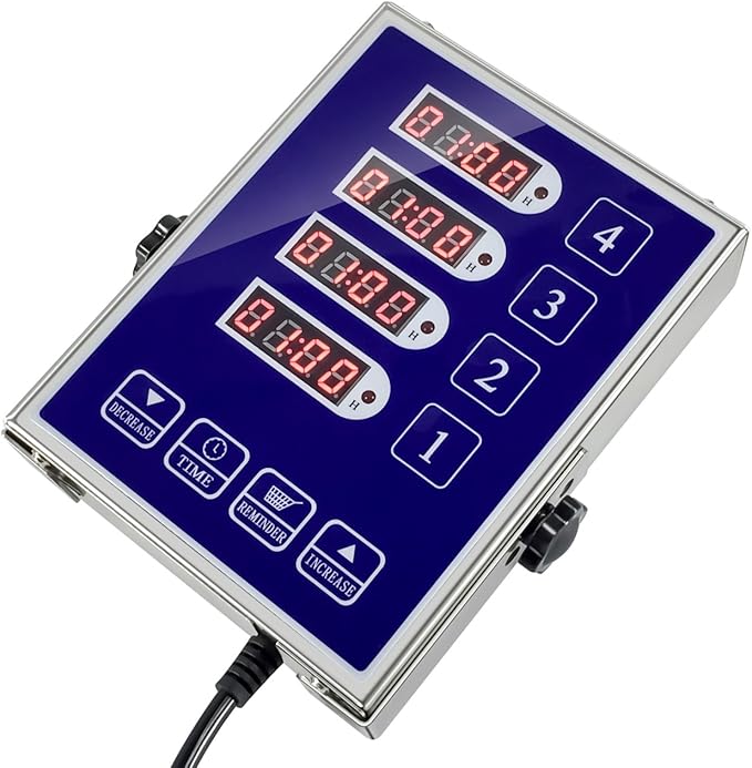YOOYIST Precision Kitchen Timers for Cooking – 4 Channel Commercial Kitchen Timer Restaurant Kitchen Supplies – Stainless Steel Digital LED Chef Cooking Timer – Reminder Function, Loud Alarm, Blue