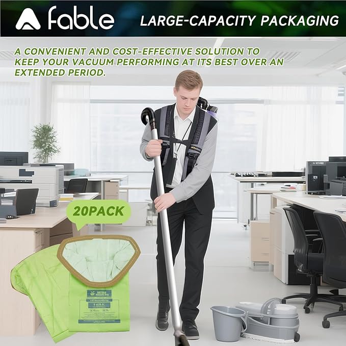 20 Pack 107314 Backpack Vacuum Bags Fit for ProTeam 6 QT Backpack Vacuum Cleaner，Replace #107314 Open Triangular Collar