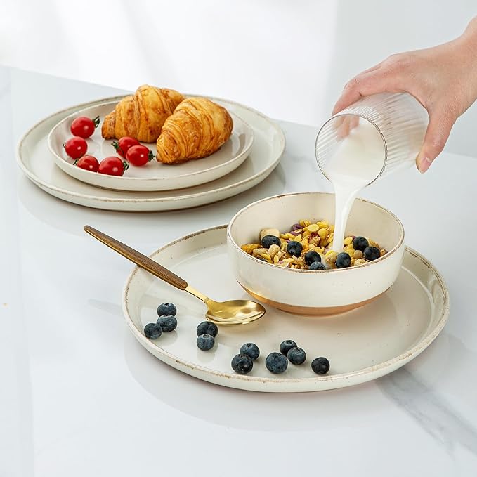 AmorArc Dinnerware Sets for 4, 12 Pieces Ceramic Plates and Bowls Set