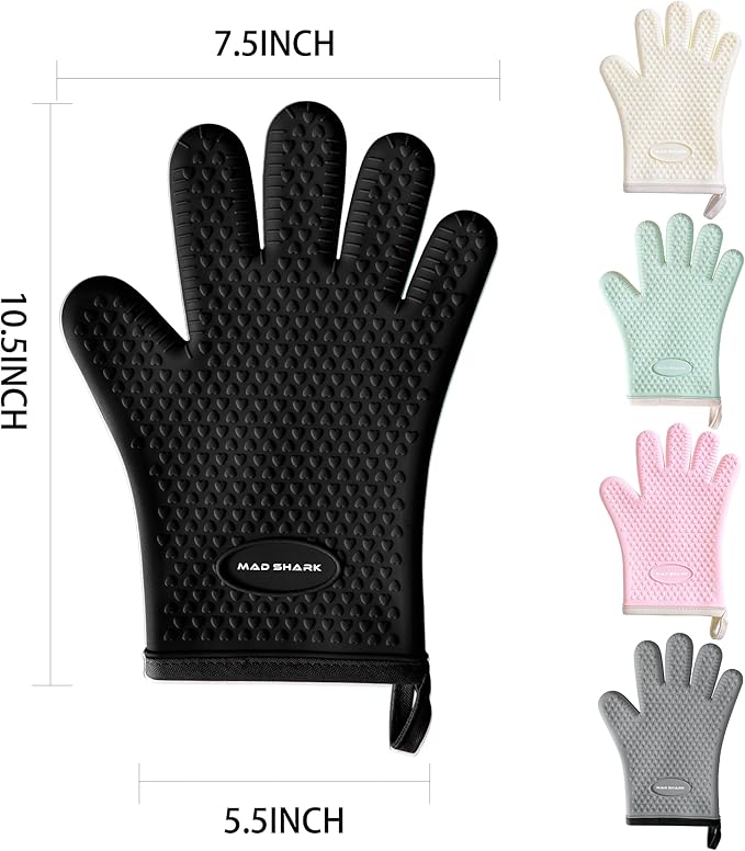 MAD SHARK Silicone Oven Mitts with Fingers Heat Resistant 450°F in Kitchen