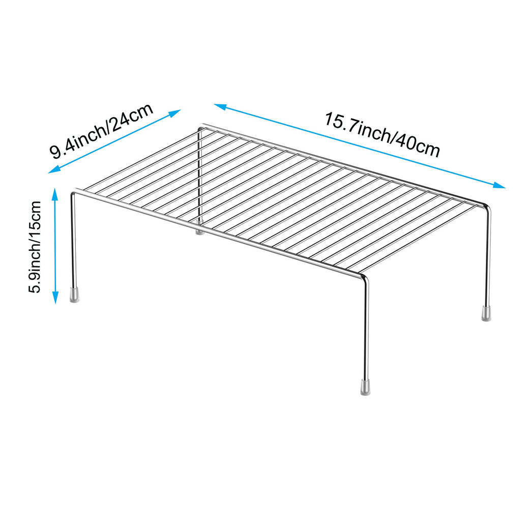 iPEGTOP Kitchen Cabinet Storage Shelf Rack, Set of 2 Large (15.7 x 9.4 Inch) Rustproof Metal Wire Shelves Spice Shelf Rack Cupboard Organizer for Pantries Countertops Utensils Organization, Chrome