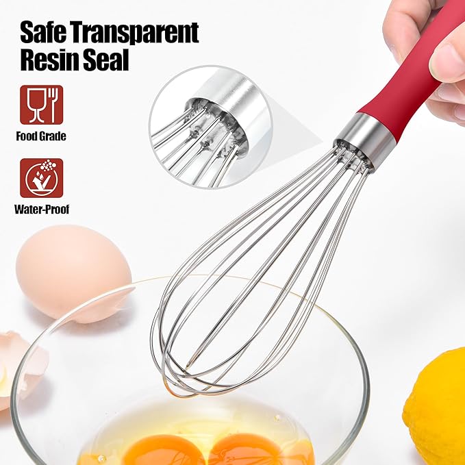 Doosu 18/8 Stainless Steel Balloon Whisk for Cooking (6 Wires, Red)