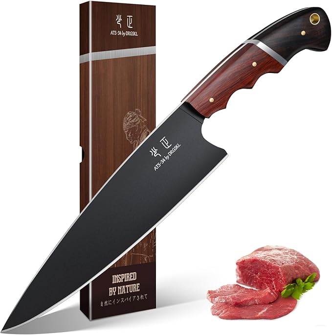 DRGSKL Japanese Chef Knife 8 Inch - Kitchen Knife with Walnut Handle