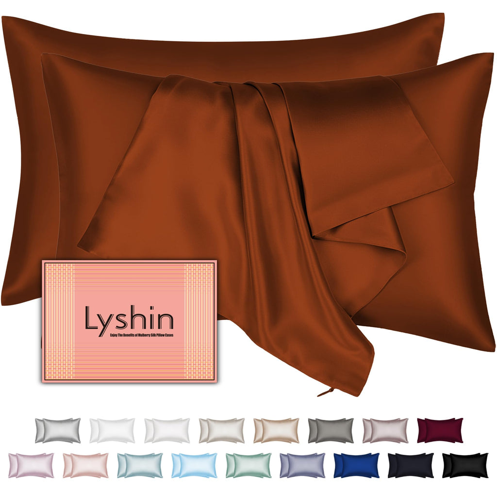 LYSHIN Silk Pillow Cases 2 Pack Standard Size with Zipper, Orange