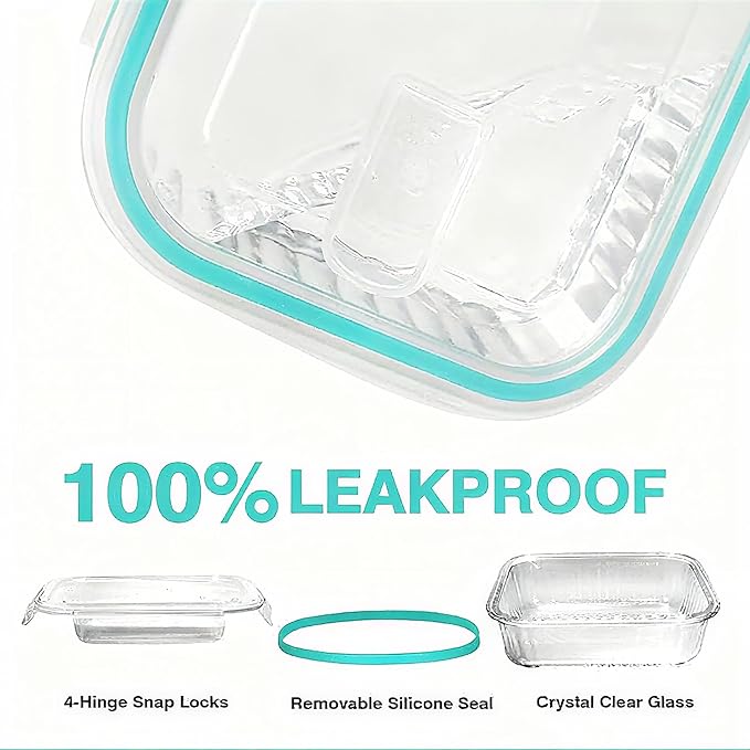 WOVOW 5-Packs, 36 Oz Glass Meal Prep Containers with Snap Locking Lids Glass Food Containers,Airtight Lunch Container,Microwave, Oven, Freezer and Dishwasher