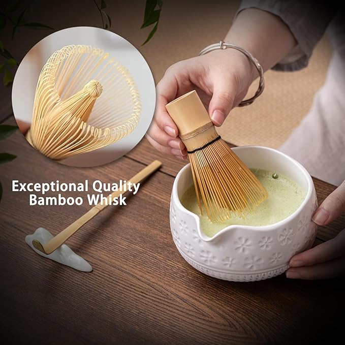Buucup Matcha Whisk Set, Ceramic Kit with Bowl & Bamboo Accessories