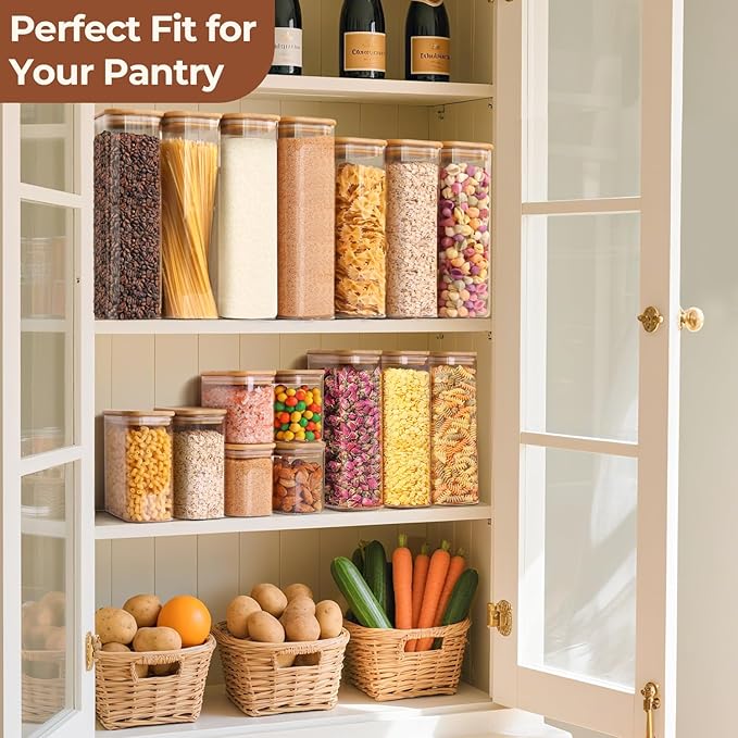 ComSaf Pasta Containers Storage 2.2 Qt, Set of 3 Tall Glass Spaghetti Jar