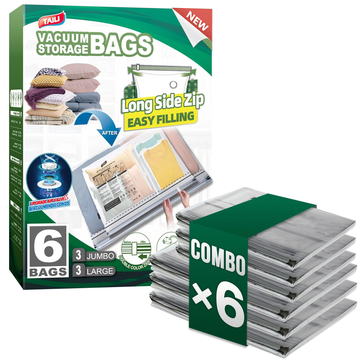 TAILI 4 Pack Vacuum Storage Bags, Jumbo LONG SIDE ZIP(39x28 inch), Clear