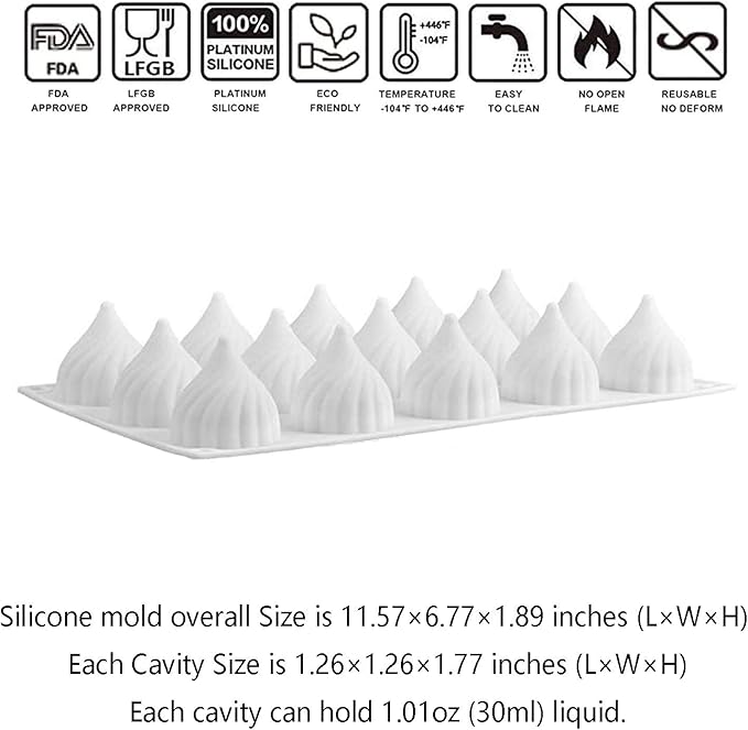 OCPO Kitchen Cone Whirlwind Onion Silicone Mousse Cake Mold, 15 Cavities