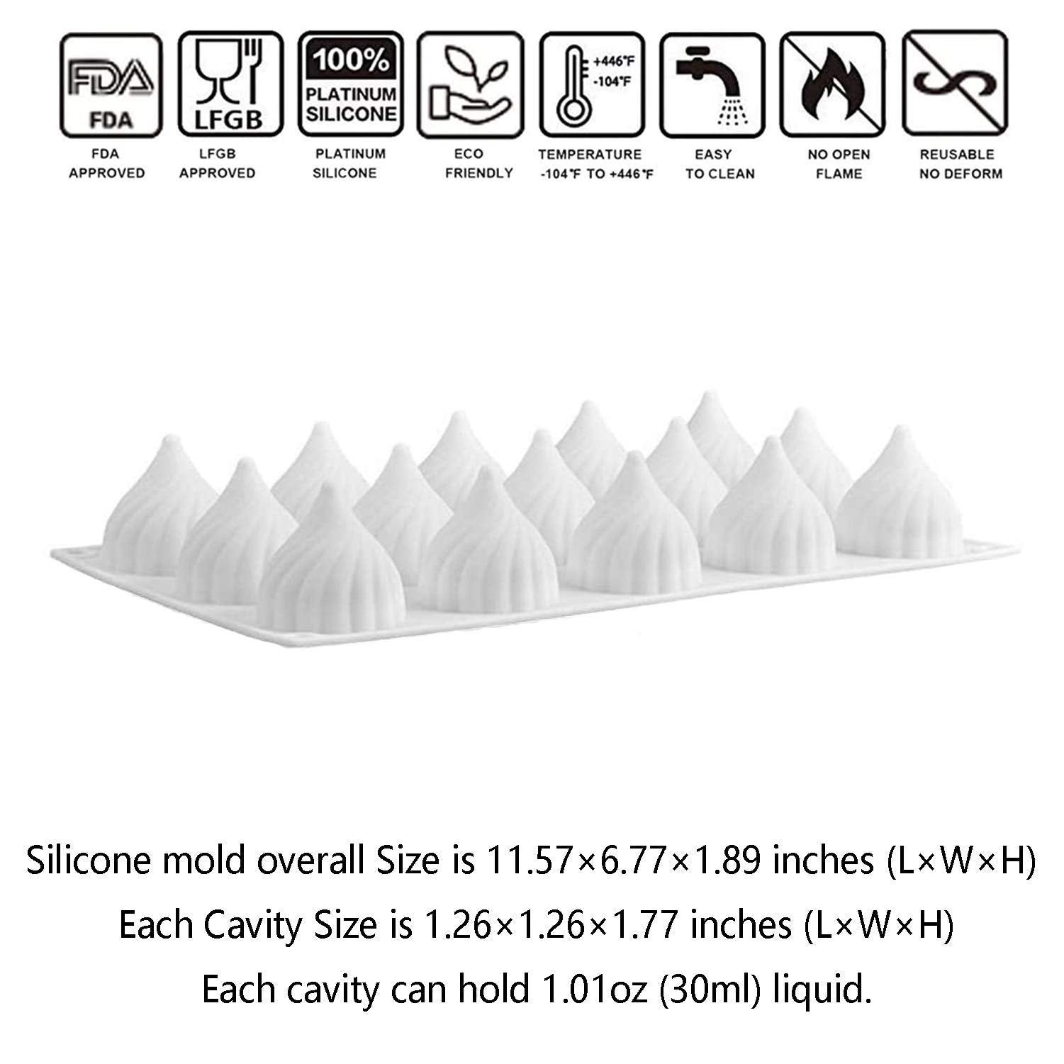 OCPO Kitchen Cone Whirlwind Onion Silicone Mousse Cake Mold, 15 Cavities