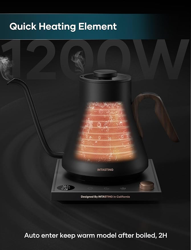 INTASTING Gooseneck Electric Kettle with 1℉ Temperature Control, 0.9 Liter