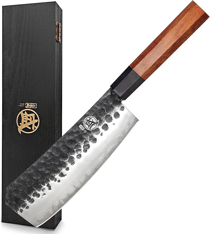 MITSUMOTO SAKARI 7-Inch Japanese Meat Cleaver Knife, 3-layer 9Cr18MoV