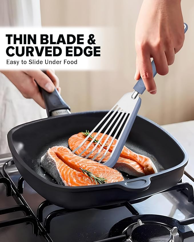 Fish Spatula Turner, Thin Slotted Spatulas for Nonstick Cookware, 2 Pack