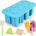 Firstfooby Popsicles Molds, 8-Cavity Silicone Popsicle Molds with 50 Sticks, BPA-Free Ice Pop Mold Popsicle Maker with Funnel & Cleaning Brush for Kids Adult Teens