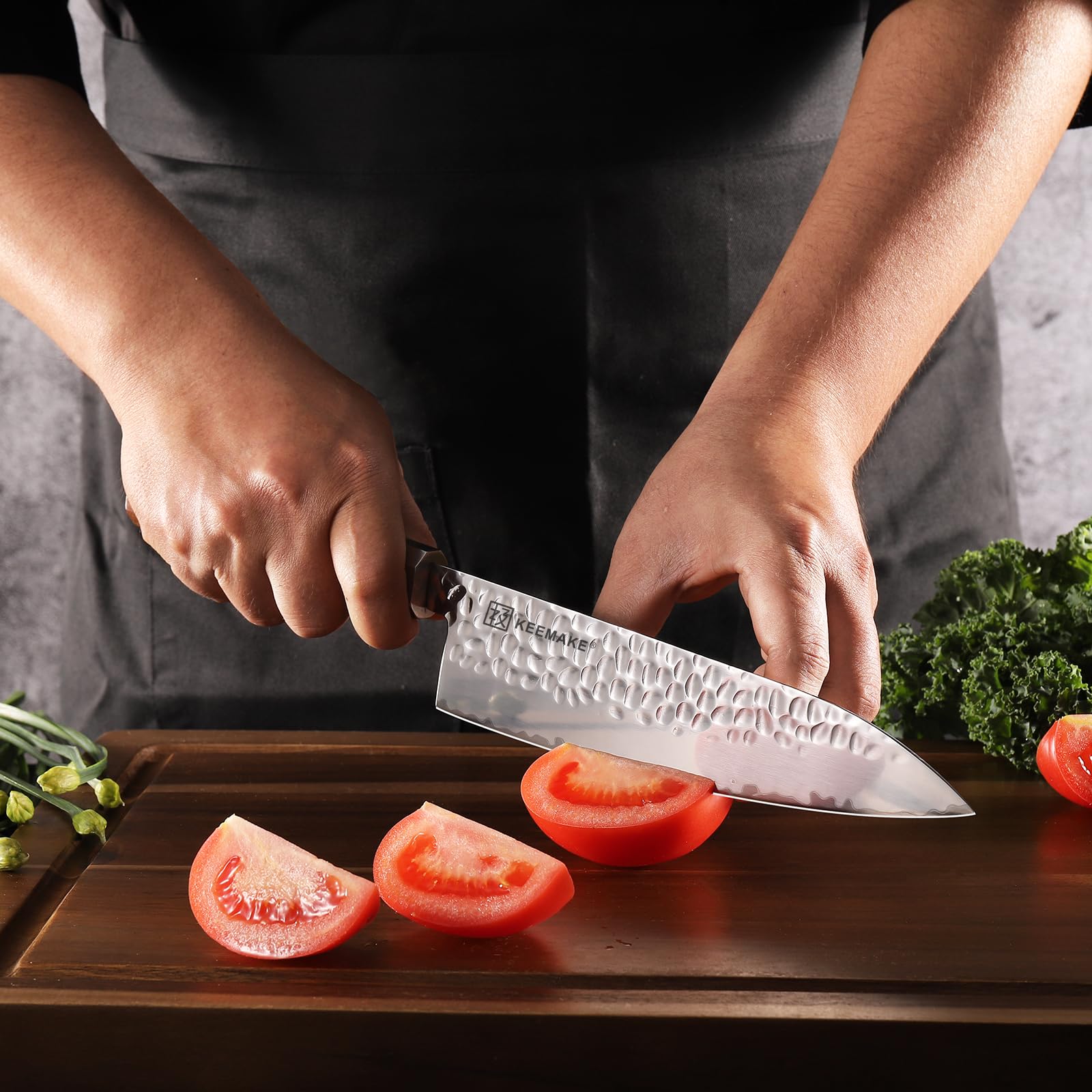 KEEMAKE Kitchen Knife Set 3-pcs - Chef Knife Set with 3-layer Japanese 9CR18MOV Clad Steel Blade, Sharp Knives Set for Kitchen with Octagon Rosewood Handle Kitchen Knives
