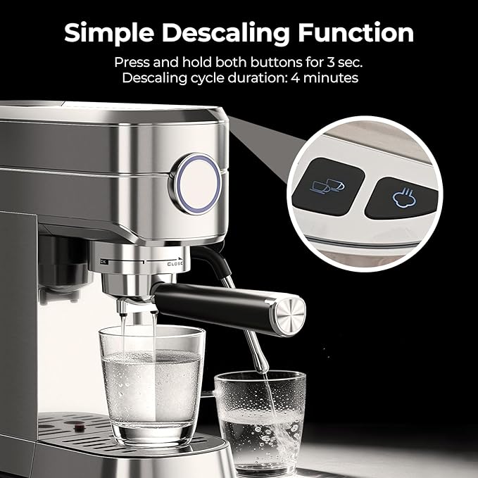 Havato 20 Bar Espresso Machine, Compact Espresso Coffee Maker with Milk Frother for Latte/Cappuccino, Auto Clean/34oz Removable Tank/Auto Shut-Off, Espresso Maker for Home/Office, Stainless Steel