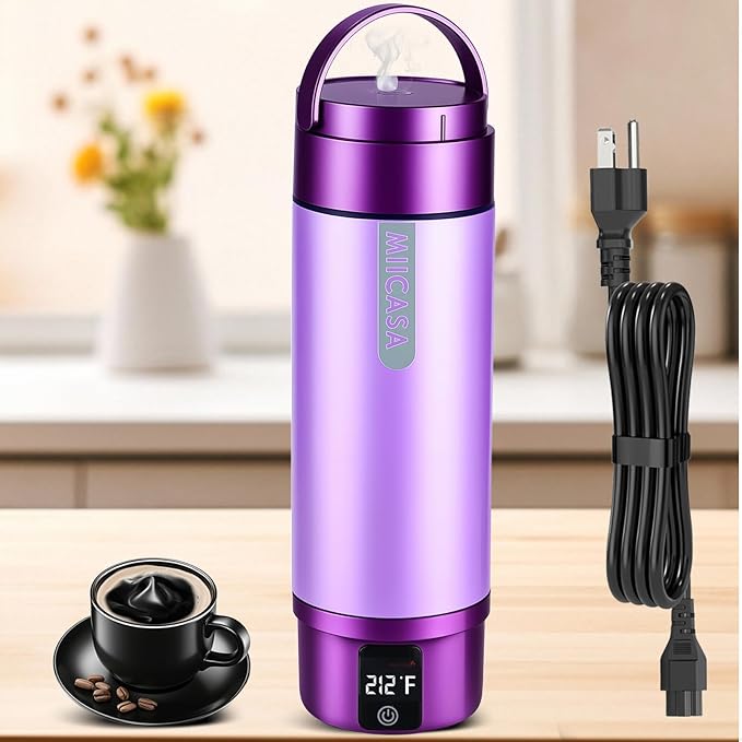 Vacuum Insulated Portable Electric Kettle,Miicasa Stainless Steel Tumbler Small Electric Kettel,Travel Water Boiler with 6 Temperature and Auto Shut-Off Boil Dry,16oz