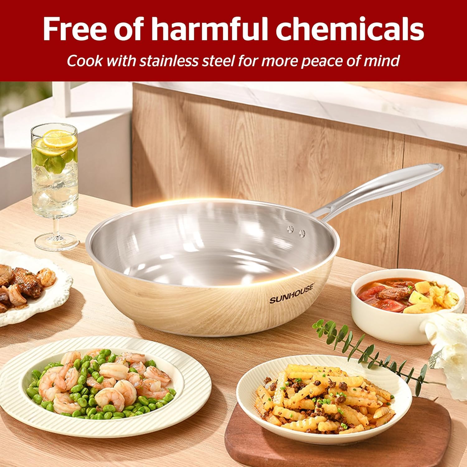 Sunhouse 10 Inch Stainless Steel Frying Pan Skillet