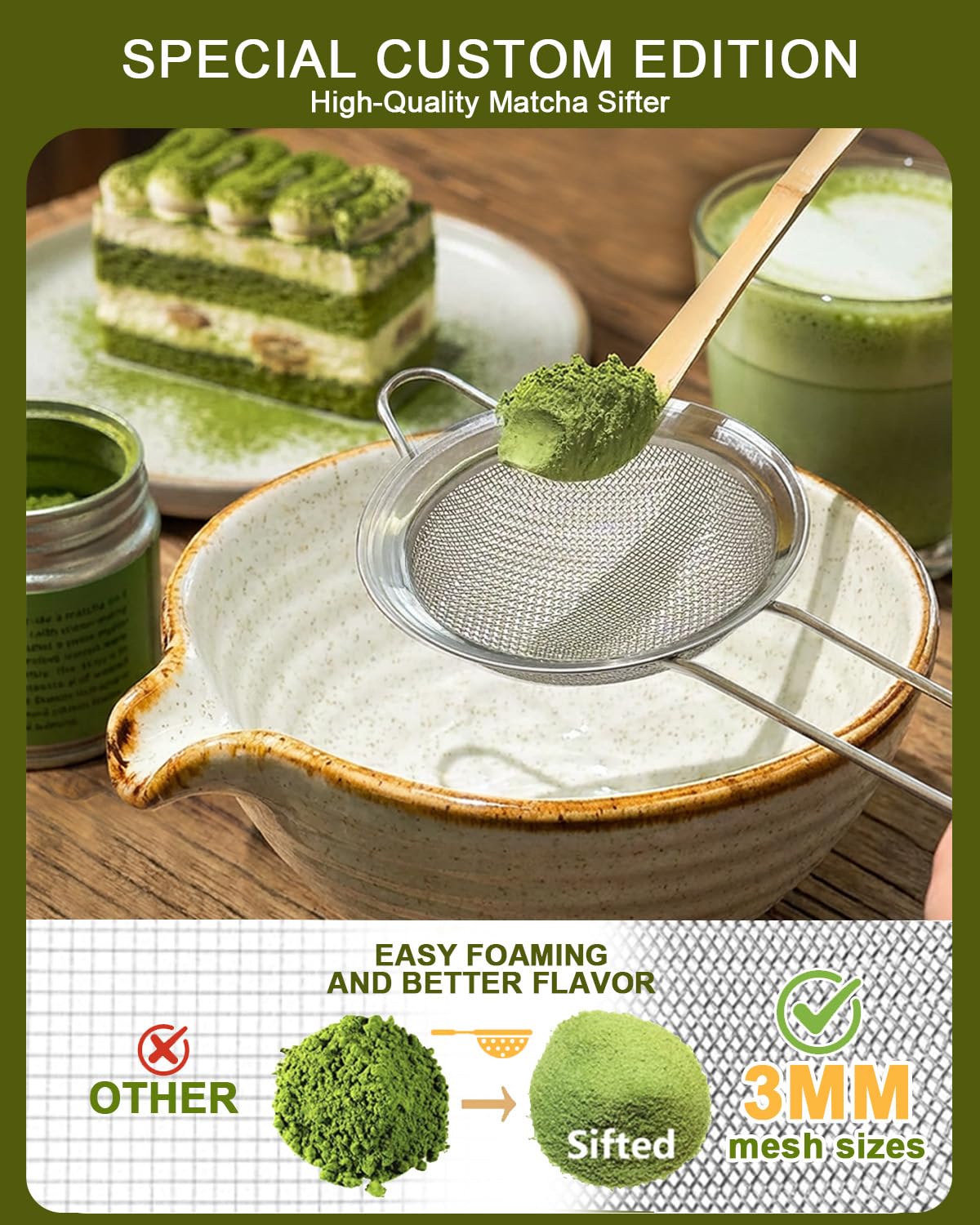 Vaiheng Matcha Whisk Set with Matcha Bowl, Matcha Whisk Holder Matcha Bamboo Whisks, Scoop, Sifter, Mothers Day Gifts for Women Mom Her Girl Friend Home Kitchen Decor Kit for Tea Enthusiasts