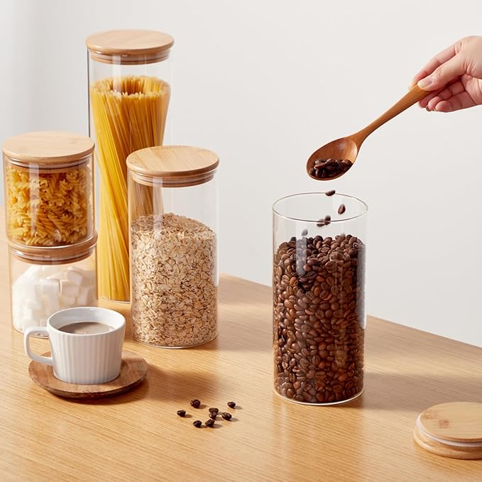 Spreccio Glass Food Storage Jars with Lids 2.34 Qt [Set of 3], Perfect for Pasta, Cookies, Nuts, Coffee, Cereal, Flour, and More, Organize Your Kitchen and Pantry with these BPA-Free Glass Canisters