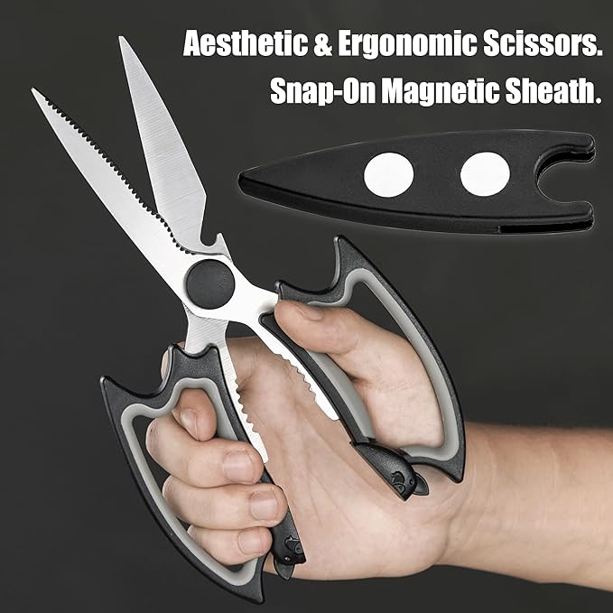 OMDAR Bat Kitchen Scissors All Purpose 2 Pack - Halloween Goth Cute Kitchen Shears - Heavy Duty Stainless Steel Cooking Shears for Cutting Meat, Food, Poultry - with Magnetic Blade Guards