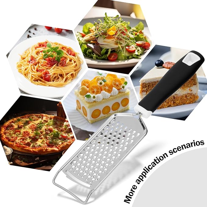 IQworks Handheld Cheese Grater - Mirror Stainless Steel Blades, Lightweight & Ultra-Smooth & Rustproof - Non-Slip Comfortable Handle for Parmesan, Mozzarella, Hard & Soft Cheeses - Dishwasher Safe