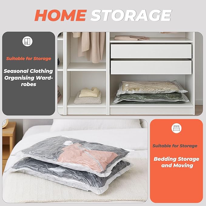 Vacbird Travel Vacuum Storage Bags, 8 Pack 29" Vacuum Seal Bags with Rechargeable Cordless Pump Compression Packing for Clothing Clothes Suitcase Luggage