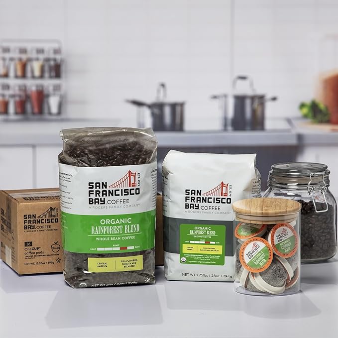 San Francisco Bay Whole Bean Coffee, Organic Rainforest Blend (32 oz Bag), Medium-Dark Roast, USDA Organic Coffee Beans