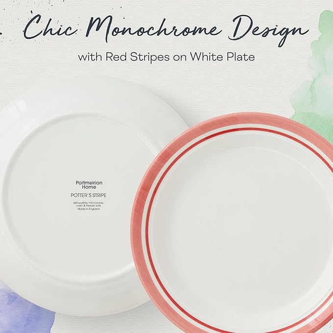 Portmeirion Potter's Stripe Salad Plate - Red, Set of 4