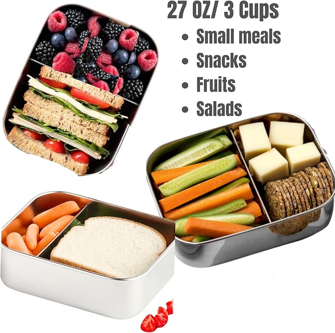 Modaniam Flexibento - Leak proof Stainless Steel Lunch Box | Stainless steel bento box | Lunch Containers with Lids Meal prep| Snack Containers |Metal lunch Box|Small|1 * 27 oz + 2 * 6.5oz