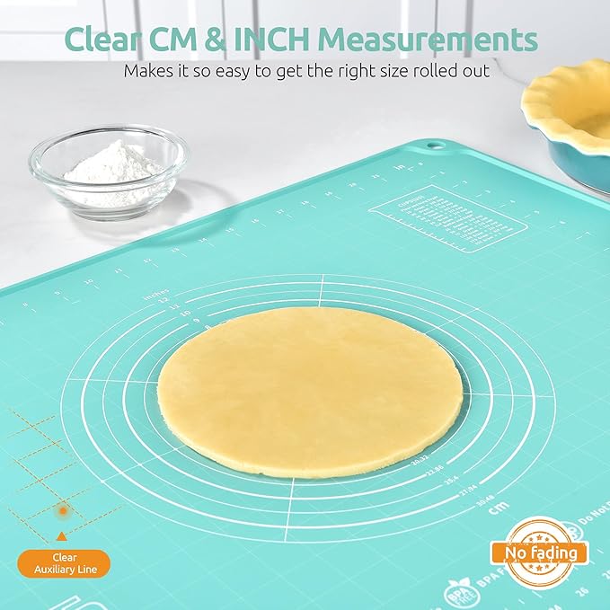 U-Taste Silicone Pastry Mat, Dough Rolling Baking Sheet, 28"x20", Aqua Sky