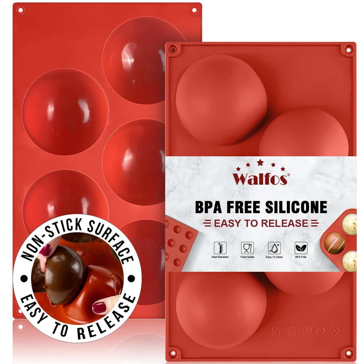 Silicone Fat Bomb Molds, Walfos Silicone Candy Mold, 15 Cavity Round Mold -Perfect for Keto Fat Bomb, Jelly, Dark Chocolate, Mini Peanut Butter Cup, 2 Packs
