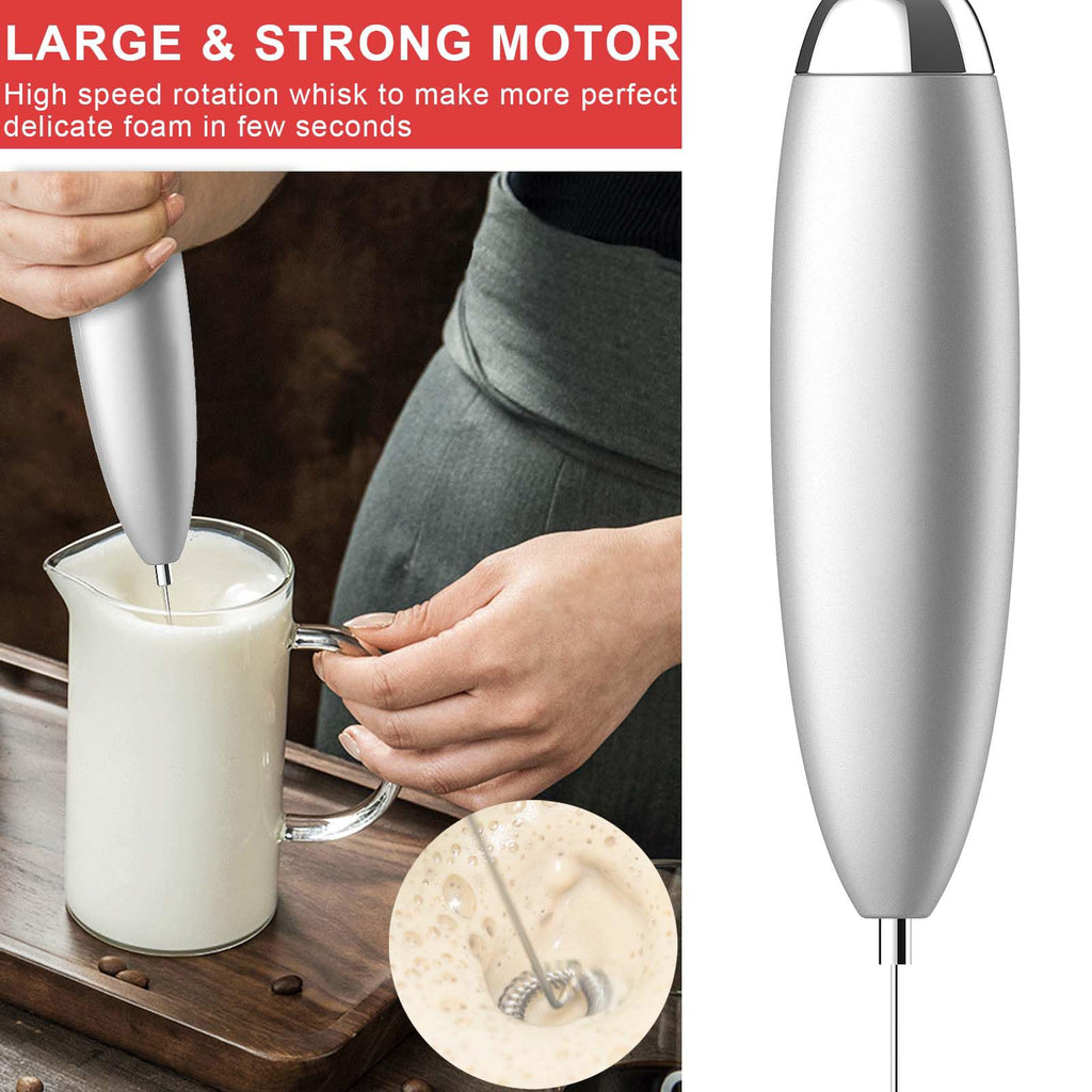 Milk Frother, Coffee Frother Handheld, Hand Mixer, Upgraded Motor Electric Whisk Durable Low Noise Mini Drink Mixer Portable Foam Maker For Cold Milk Bulletproof Coffee Latte, Sliver