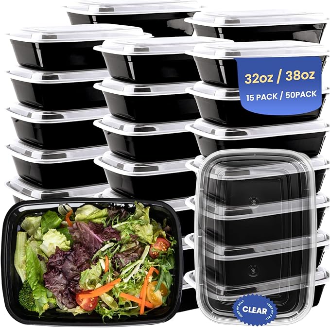 50 Pack 32 oz Meal Prep Containers Reusable BPA Free, Plastic Containers with Lids Microwave/Freezer/Dishwasher Safe, Disposable Food Storage Containers, To Go Containers Leakproof for Leftover